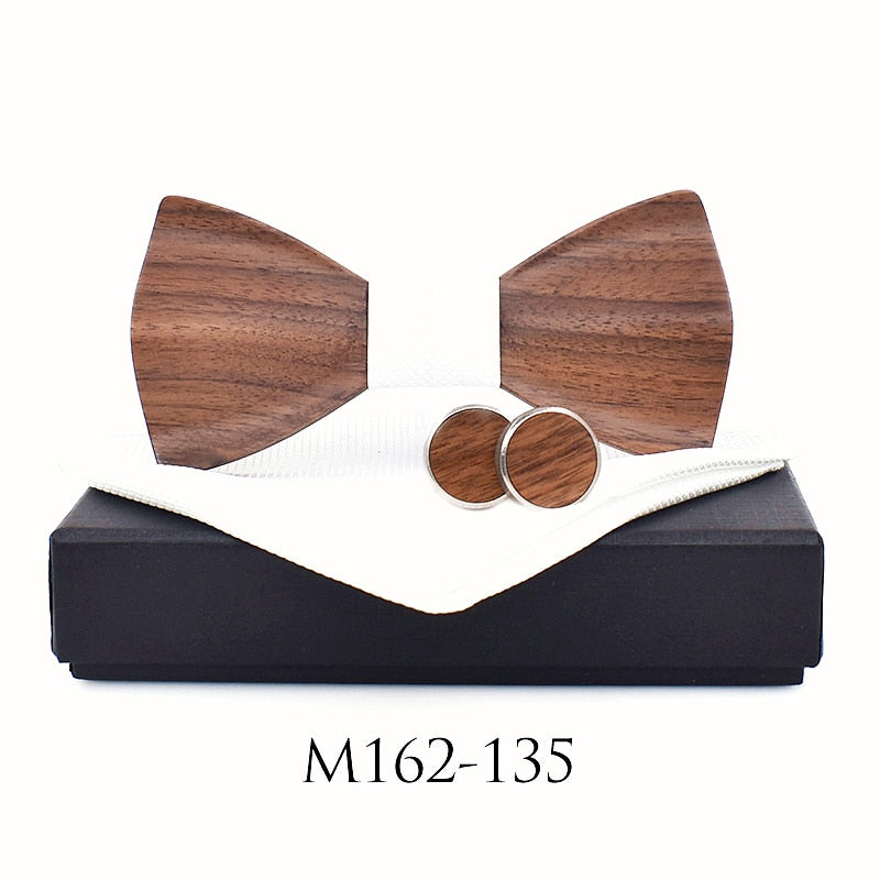 New design 3D Wooden tie Pocekt Square Cufflinks Fashion wood bow tie wedding dinne Handmade corbata Wooden Ties Gravata set