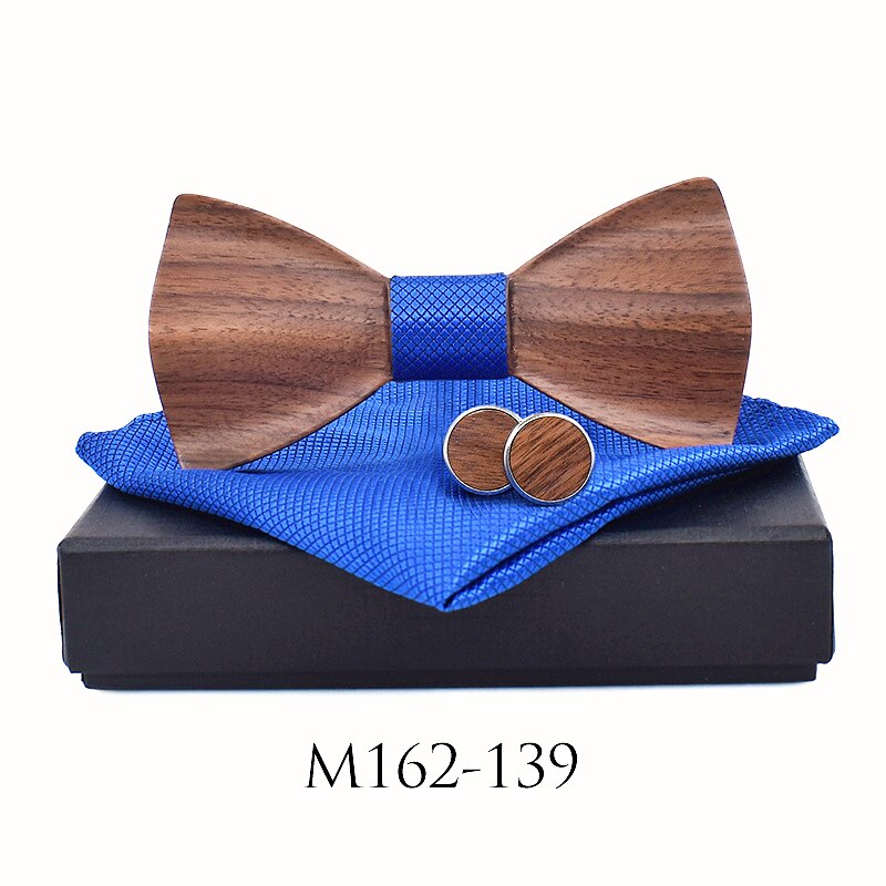 New design 3D Wooden tie Pocekt Square Cufflinks Fashion wood bow tie wedding dinne Handmade corbata Wooden Ties Gravata set