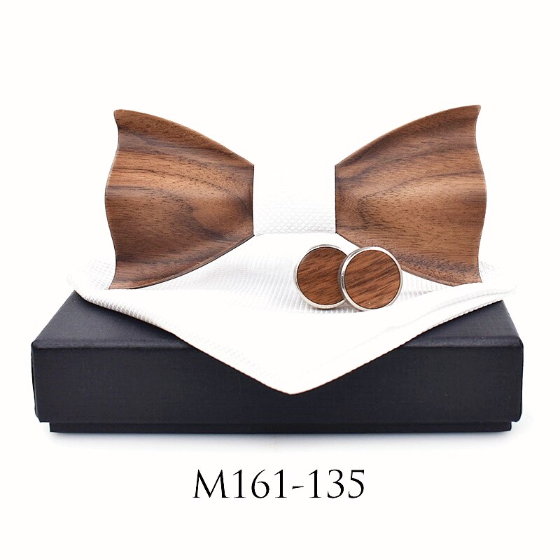 New design 3D Wooden tie Pocekt Square Cufflinks Fashion wood bow tie wedding dinne Handmade corbata Wooden Ties Gravata set