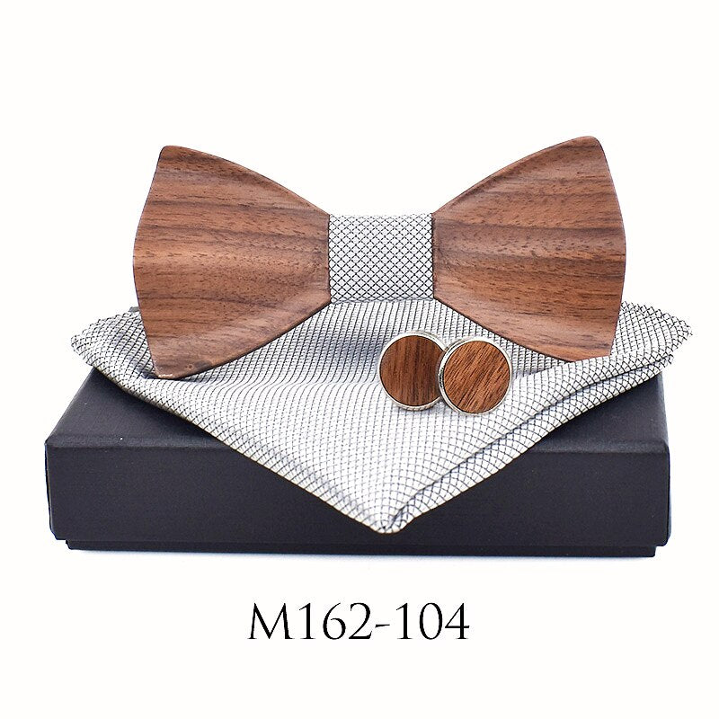 New design 3D Wooden tie Pocekt Square Cufflinks Fashion wood bow tie wedding dinne Handmade corbata Wooden Ties Gravata set