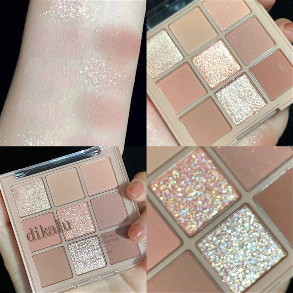9 Colors Nude Matte Palette Shimmer and Shine Eyeshadow Palette Matte Glitter Eyeshadow Palette Shiny Eye Shadow Eye Pigments
