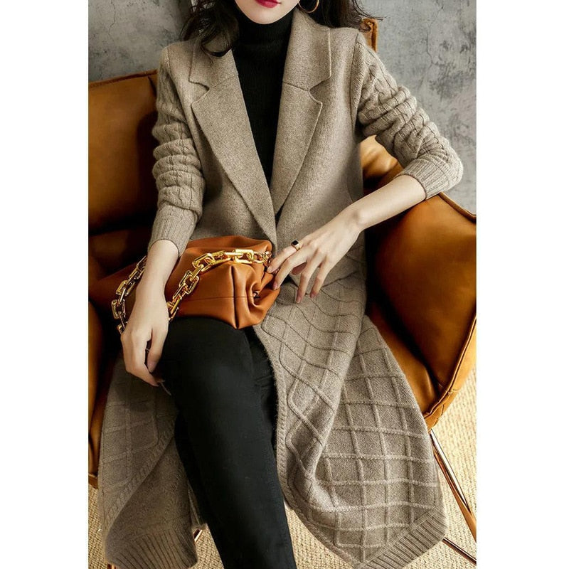 Cashmere cardigan female hemp add thick long sweater autumn winter new fund languid lazy loose sweater coat