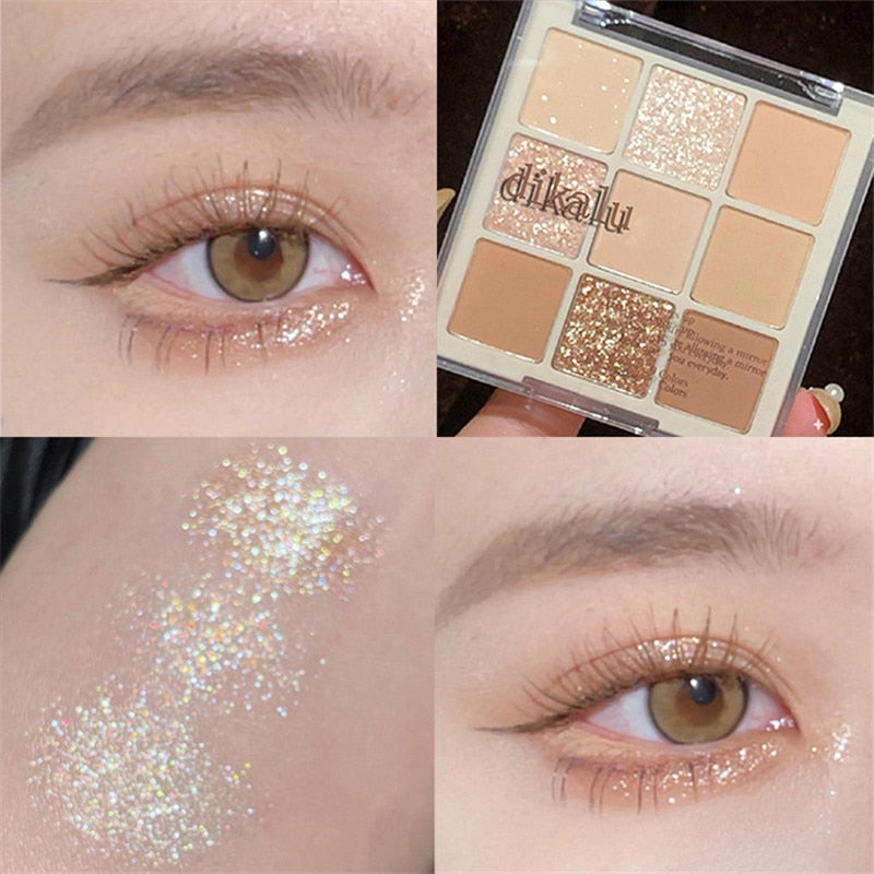 9 Colors Nude Matte  Palette Shimmer and Shine Eyeshadow Palette Matte Glitter Eyeshadow Palette Shiny Eye Shadow Eye Pigments
