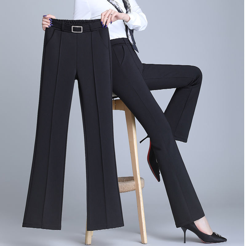 Office Lady Elegant Fashion Flare Pants Spring Autumn Diamonds High Waist All-match Solid Women Casual Straight Trousers 2022