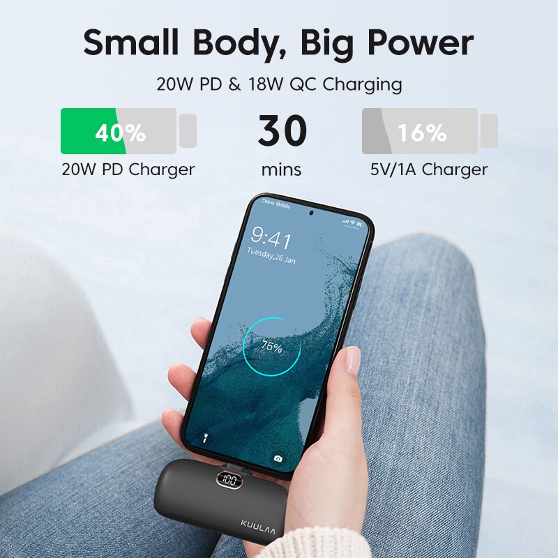 KUULAA Mini Power Bank 5000mAh PowerBank QC PD Fast Charging For iPhone 14 13 12 Batterie Externe Portable Charger For Samsung