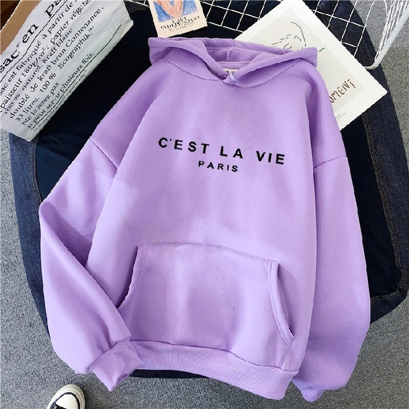 Letter print new hooded sweater women's spring long-sleeved lazy style loose hooded top