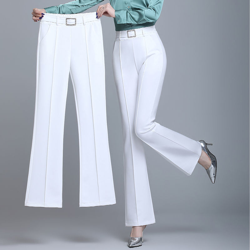 Office Lady Elegant Fashion Flare Pants Spring Autumn Diamonds High Waist All-match Solid Women Casual Straight Trousers 2022