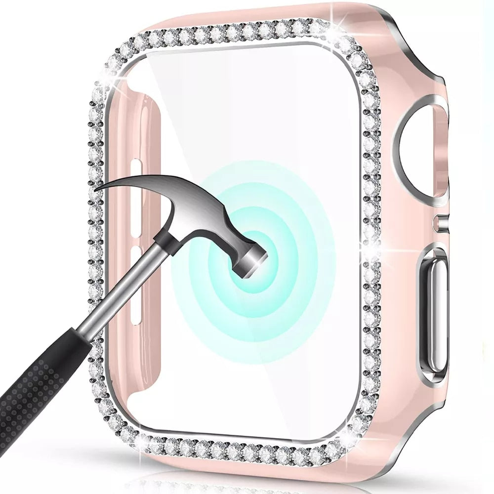 Bling Glass+Cover For Apple Watch Case 45mm 41mm 40mm 44mm 42mm 38mm Diamond bumper+Screen Protector iwatch series 7 3 8 5 6 SE