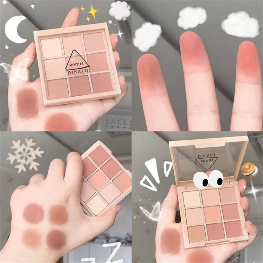 9 Colors Nude Matte  Palette Shimmer and Shine Eyeshadow Palette Matte Glitter Eyeshadow Palette Shiny Eye Shadow Eye Pigments