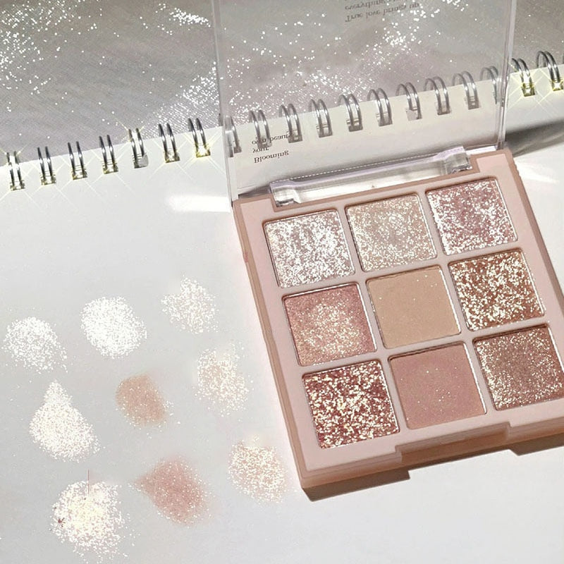 9 Colors Nude Matte  Palette Shimmer and Shine Eyeshadow Palette Matte Glitter Eyeshadow Palette Shiny Eye Shadow Eye Pigments